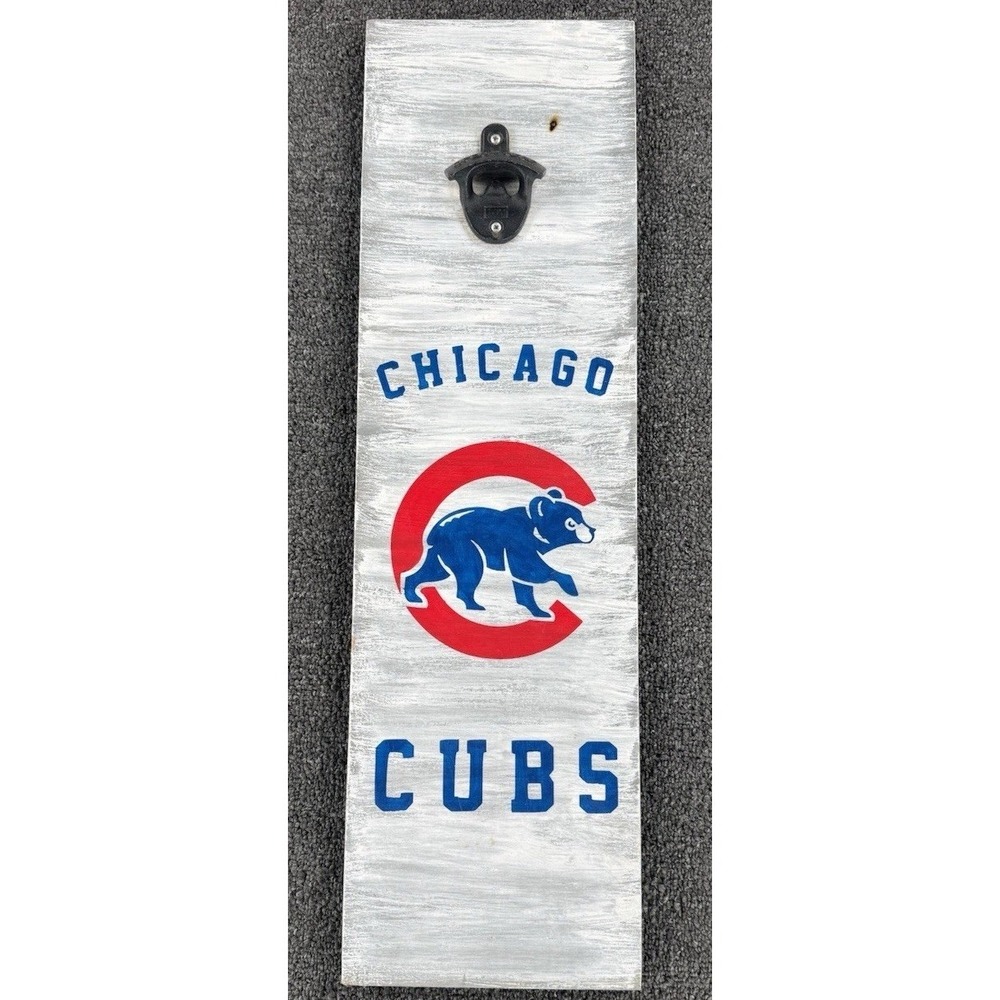 Chicago Cubs Wall Mount Bottle Opener Handmade Rustic Wood Beer Opener